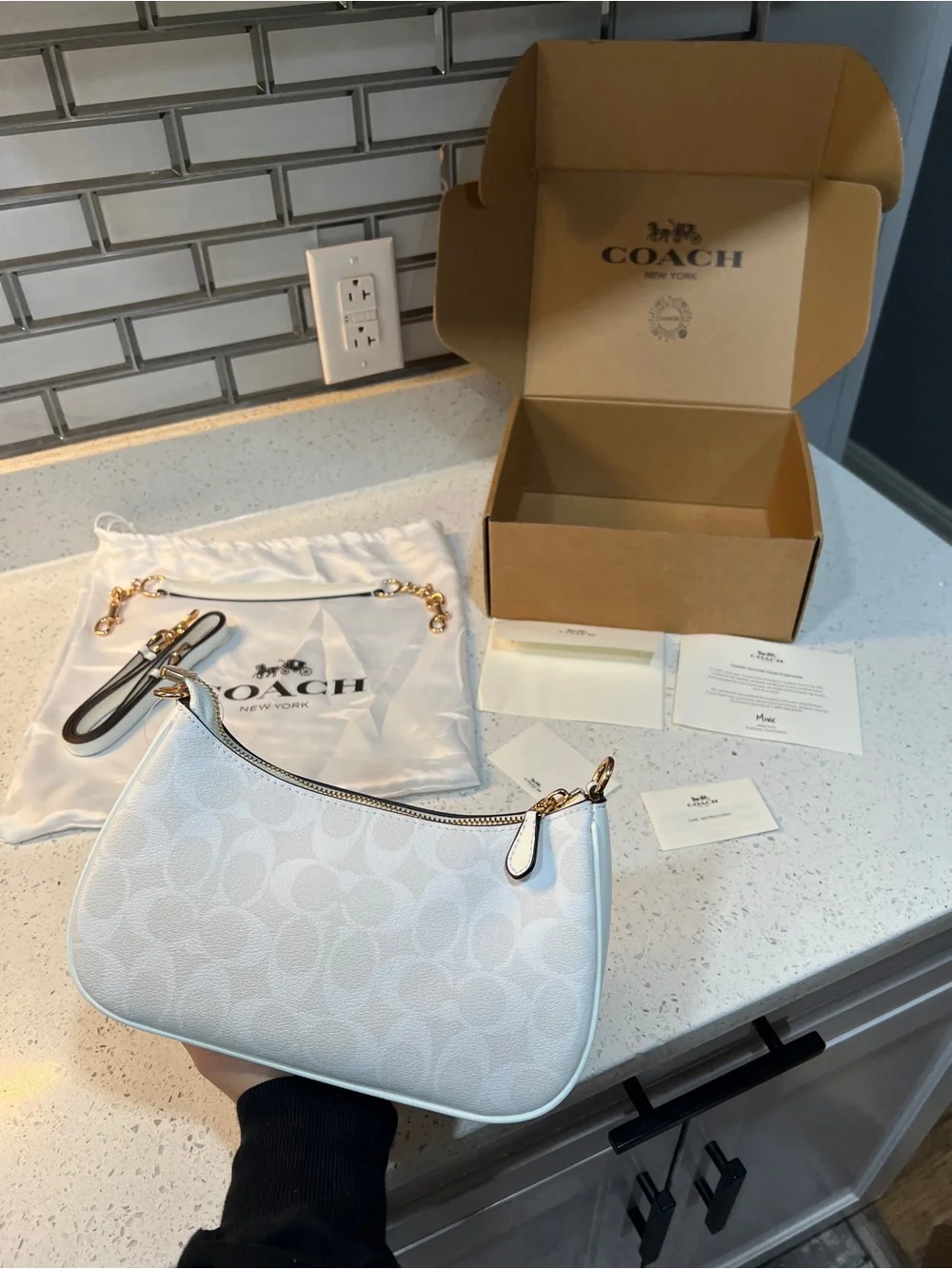 Coach Teri shoulder Bag In signature Canvas (Gold/White/Chalk)